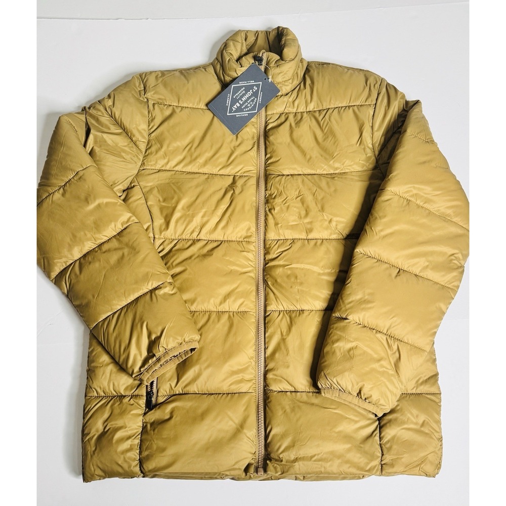 St.John's Bay Puffer Coat Nylon Midweight Zip Packable Brown Men's Small NWT